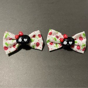 Pair of Cherry 🍒 Bows with Skull 💀 Center